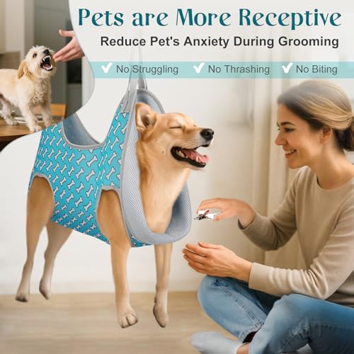 Dog Grooming Hammock for Nail Trimming (XS（ Max 16 Lb：Leg space: 4.9"-10.5"） / Coral Blue)
