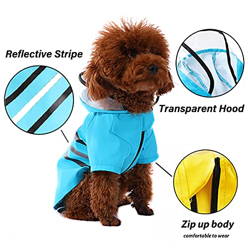 Reflective Dog Raincoat Dog Rain Jacket with Hood Lightweight Waterproof Rain Coat for Puppies (Large / Blue)