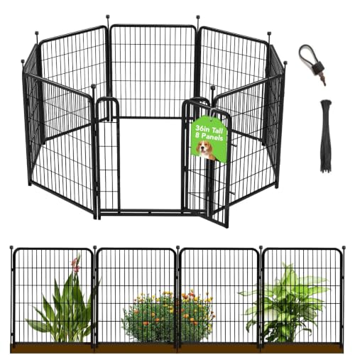 36 in(H) Garden Fence With Gate, Wide Gate Low Threshold, 8 Panels Total 17.7 ft(L) Heavy Duty Iron Animal Barrier Fence For Yard, Suitable For Indoor Or Outdoor Dog Fencing,Garden Border Fence (36''(H)-8panels-17.7ft(L))