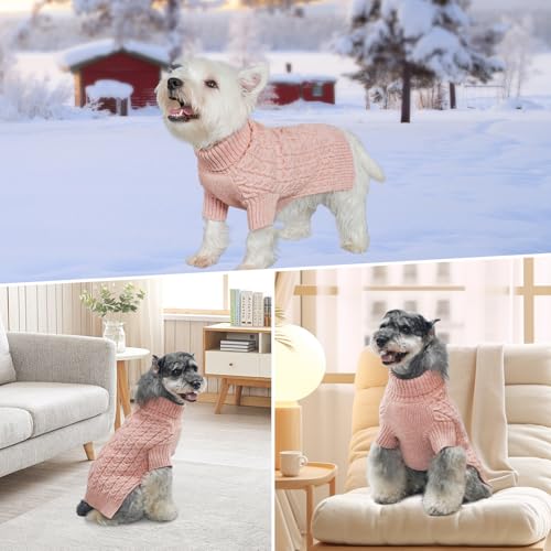 Dog Sweater for Small Dogs Turtleneck Thick Knit with Sleeves (Large (20-30lbs) / 09# Pink)