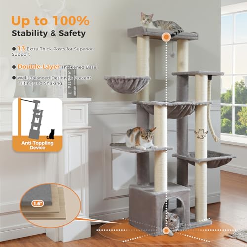 67" Heavy Duty Cat Tree for Maine Coon (Grey / 67in)