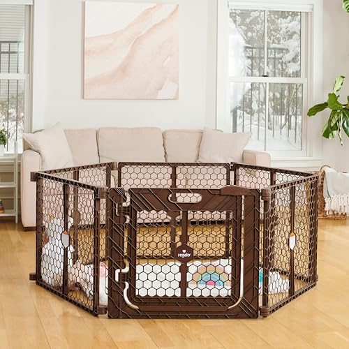 Safety 192" Plastic Super Wide Baby Gate & Play Yard with Door (Brown w/ Door)