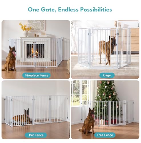 Freestanding Dog Gate with Door for Indoor & Outdoor (White / 【6 Panels with Door】156"W×36"H)