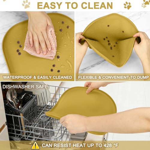 Waterproof Silicone Pet Food Mat with Raised Edge for Dog & Cat (Honey / 12"L x 12"W)