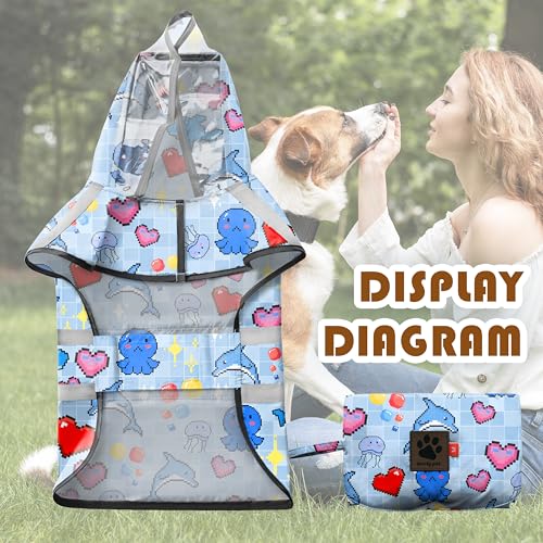 Dog Raincoat Adjustable Rain Jacket with Hooded Double Layer for Large Medium Small Dogs Puppies (Ocean Blue / Small)