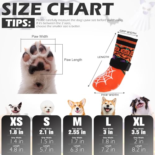 Halloween Anti Slip Dog Socks to Prevent Licking Paws (Large (4 Count) / Halloween Orange)