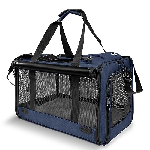 Medium Cat Carrier Large Cat 15 lbs+ Soft Pet Car Cage Small Puppy (Navy / 18.1"L x 11.8"W x 11.8"H)