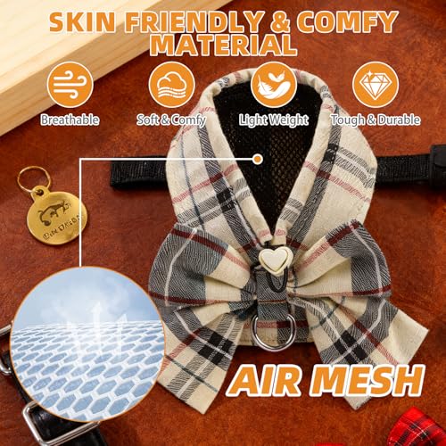 Cute Cat Harness and Leash Set with Bowtie (Beige / XS (Chest Girth: 11.8"-13.4"))