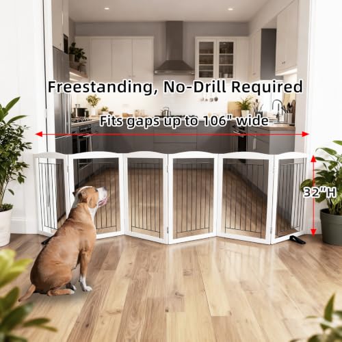 Freestanding Dog Fence Indoor (White / 【6 Panels】120''w x 32''h)