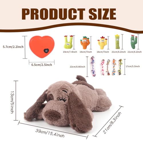 Heartbeat Puppy Toy Dog Anxiety Relief Calming Aid Heartbeat Stuffed Animal Behavioral Training and Sleep Aid Comfort Dog Toy Crate Training Heartbeat Dog Toy for Small Medium Large Dogs (Brown-D)