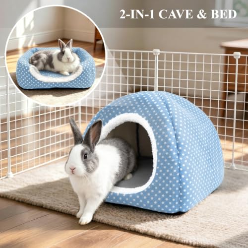 Rabbit Hideout Large Bunny Bed Washable Rabbit House (Light blue)