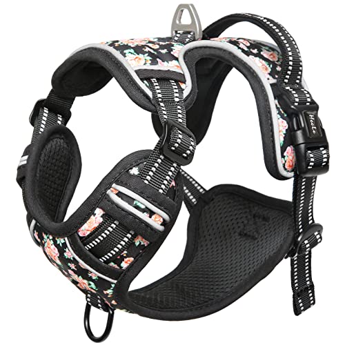 Dog Harness Harness for Small Dogs No Pull Dog Vest Harness for Small Dog with Soft Padded Handle Reflective for Outdoor Training (XS / Flower-Black)