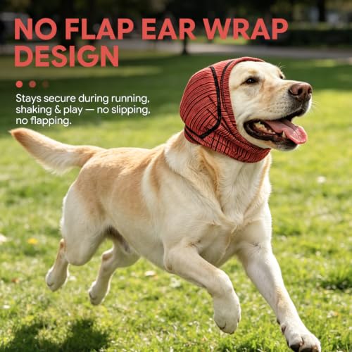 Dog Ear Cover for Noise Cancelling Quiet Calming Ear Wrap for Anxious Dogs No Flap Ear Muffs for Thunder Protection Breathable Ear Protection for Grooming Travel and Daily Wear (rose red / Medium)