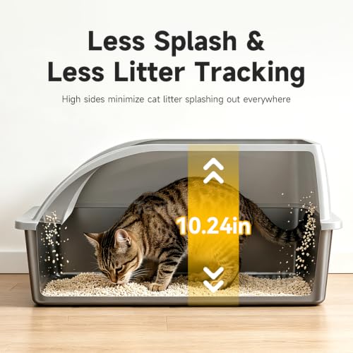 XL Open Top Stainless Steel Litter Box with High Sides (Light Gray-1Pack)