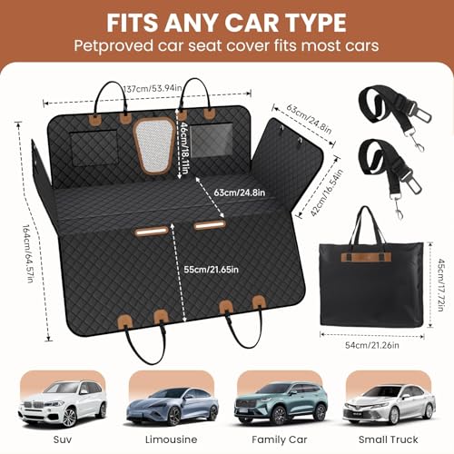 600D Heavy Duty Dog Car Seat Cover for Back Seat (Black)
