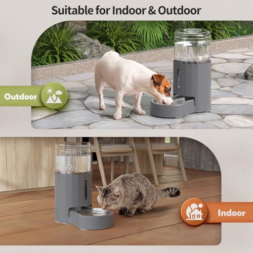 Cat Water Dispenser and Stainless Steel Bowl (Grey / 4L Base)