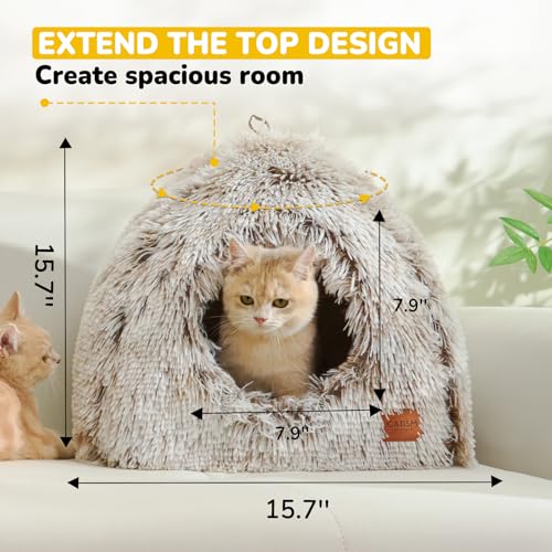 Cat Bed Cat Cave for Indoor Cats (Brown / M(15.7 x 15.7 x 15.7 Inch))