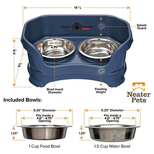Neater Feeder Deluxe Mess Proof Cat Bowls Elevated (Cat with Standard Bowl / Dark Blue)