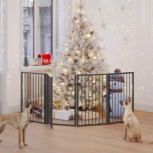 80" x 32" Foldable Freestanding Extra Wide Dog Gate with Door (Black / 【4-Panel with Door】20W*32H)
