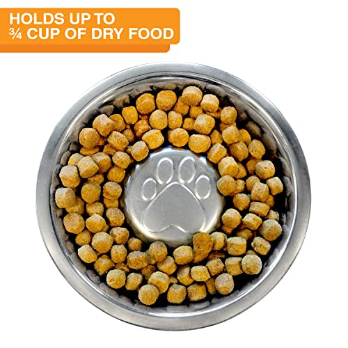 Express Mess Proof Dog Bowls Elevated for Small Breed (Small w/ Metal Slow Feed Bowl / Almond)