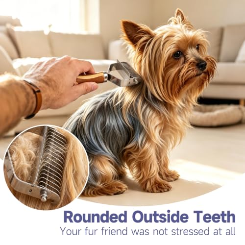 Dog Brush for Shedding & Dematting (Natural Brown And Silver)