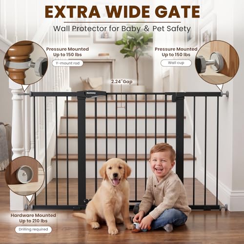 29.7 51" Extra Wide Baby & Dog Safety Gate for Stairs & Doorways (Black / 29.7-51"W x 30"H)