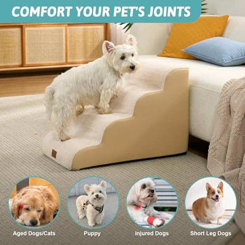 Wide Dog Stairs for Small Dog 19.7" H (Beige / Wide:17.7"x28"x19.7")