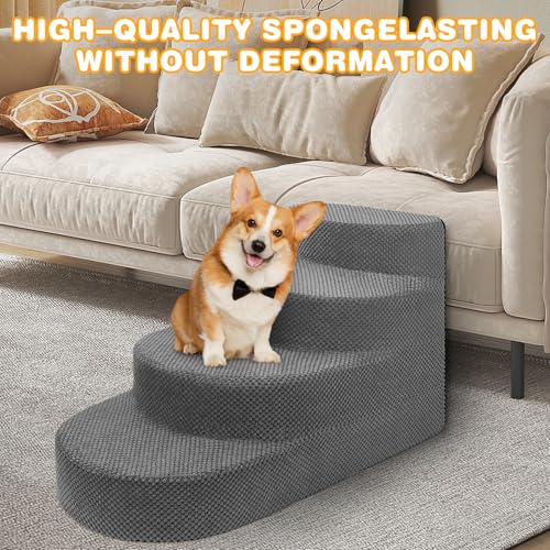 Dog Stairs 4 Steps Foam Pet Ramp for Small Dogs Cats (Gray-4-Step)