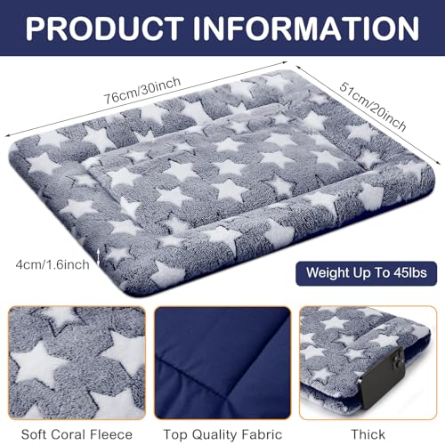 4 Pcs Dog Crate Pads Soft Warm (Rectangular 20 x 30 x 1.6 Inch / Star / Blue)