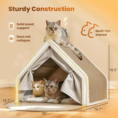 Cat Houses for Indoor Cats (23.6*19.7*19.7"/Sharp Roof (L))