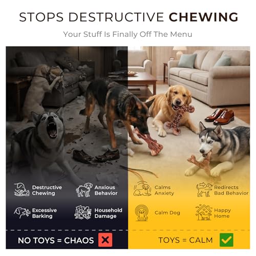 3 Pack Indestructible Dog Chew Toys for Aggressive Chewers (3PC-Bacon-Brown)