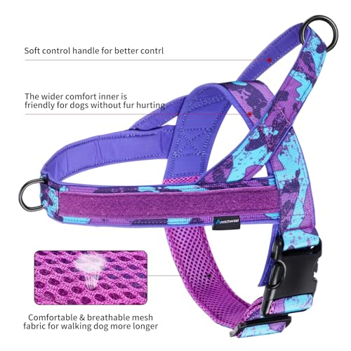No Pull Dog Harness with Soft Padded Handle (L / Camo Purple)