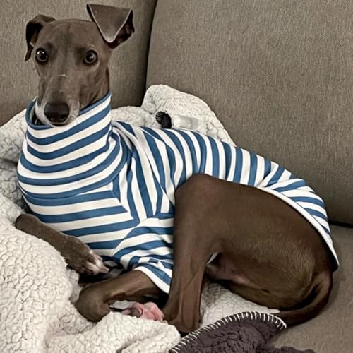 Turtleneck Dog Shirt Cute Doggie Embroidery Super Soft Dog Sweatshirt Stretchy Striped Puppy Pullover for Cats Small Medium Large Dogs (Blue Striped / XXXX-Large)