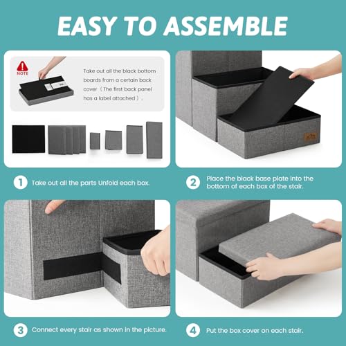 Dog Stairs with Storage (Grey / 38.1"L x 17"W x 22"H)