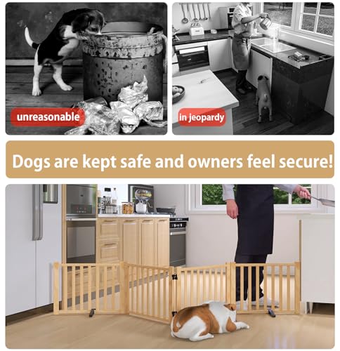 Wooden Freestanding Dog Gate Indoor (【4 Panels】H:16.9")