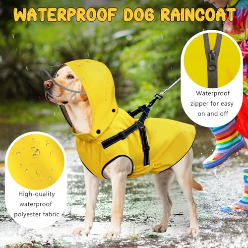 Dog Raincoat Dog Rain Jacket with Reflective Harness & Removable Hood (XX-Large)