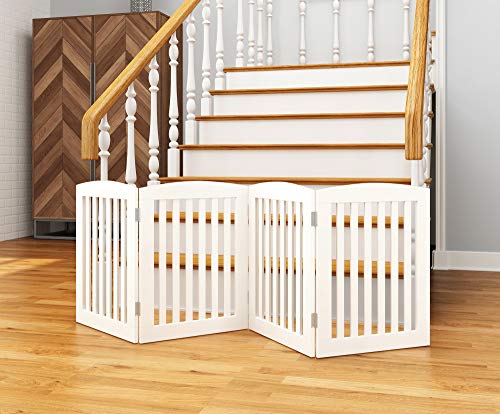 Wooden Freestanding Foldable Pet Gate for Dog (White / 24" Height-4 Panel)