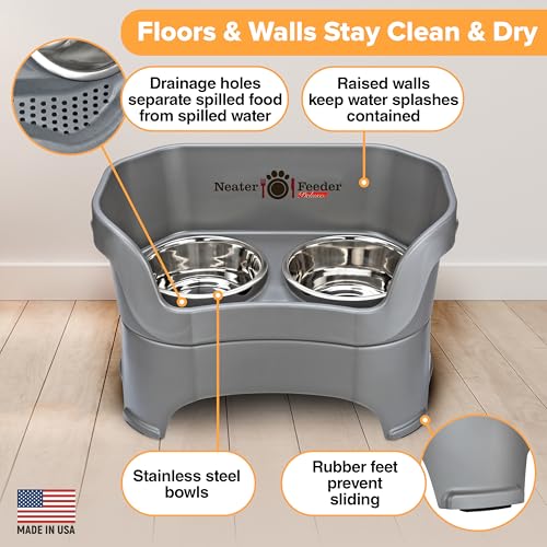 Neater Feeder Deluxe Mess Proof Dog Bowls Elevated for Large Dogs Over 40 lbs (Large with Standard Bowl / Gunmetal Grey)