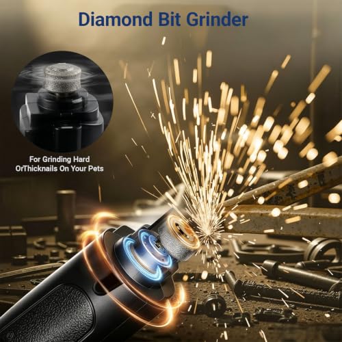 2-in-1 Dog Nail Clippers Grinder, HRC-48 Deep-U Blade for Thick Nails, LED
