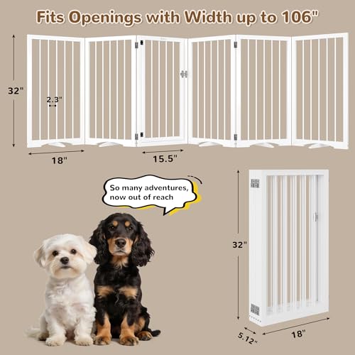 32" Extra Tall Free Standing Dog Gate Indoor (White / 6-Panel, 32"Tall)