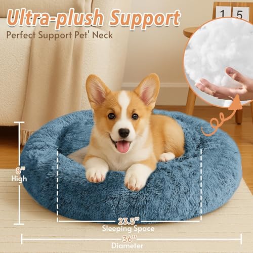 Calming Dog Beds Large Sized Dog (Blue / 36.0"L x 36.0"W x 8.0"Th)