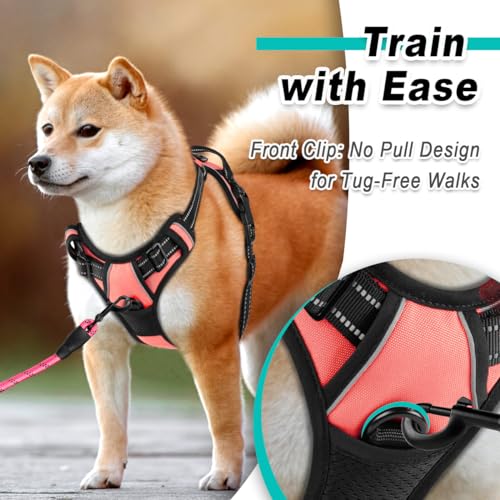 Dog Harness for Medium Sized Dog No Pull 2 Leash Clips Dog Vest (Medium / Light Pink)