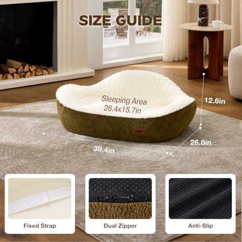 45D Orthopedic Memory Foam Dog Bed Sofa with 2 Washable Cover Green (Green+Beige)