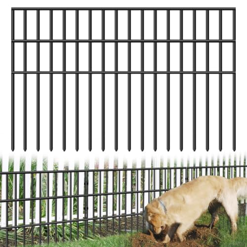50ft(L) x 17in(H) Animal Barrier Fence, 25 Panels No Dig Garden Fence for Dog Rabbit, Rustproof Anti Digging Barrier, Garden Edging Border Ground Defense for Outdoor, Yard, Patio (Black / 25 Panels, 50ft(L) x 17in(H))