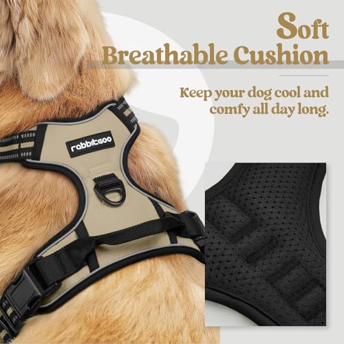 Dog Harness No Pull Medium Sized with 2 Leash Clips (Medium / Beige)