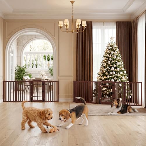 Dog Gate Indoor (Espresso / 132.3"Wx30"H, 6 Panels w/ Door)