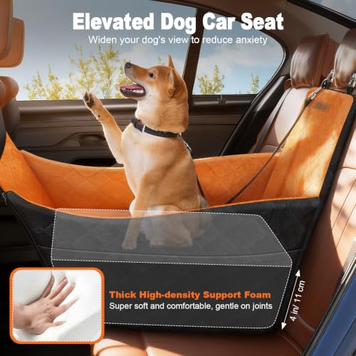 Elevated Dog Car Seat for Small and Medium Dogs Up to 35 lb (Black + Brown)