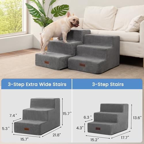 Dog Stairs for Small Dogs & Cats (Grey / 3-Step 13.6" H)