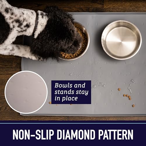 Dog Food Mat Waterproof Silicone Pet Feeding Mat with Raised Edges for Dogs & Cats (Crate / Grey)