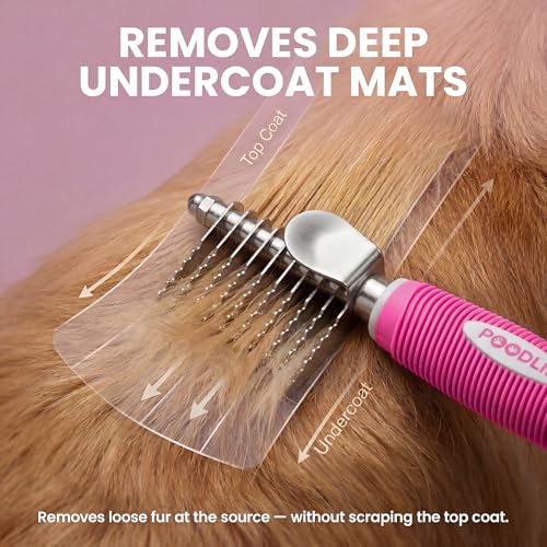 Poodle Dematting Fur Rake Comb Brush for Dogs and Cats (Pink / Dematting Comb)